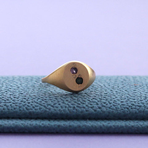 スリム オーバル シグネット リング 0号 - マット / トルマリン / K18メッキ | Slim Oval Signet Ring #0 - matte finish / Tourmaline / 18K plating