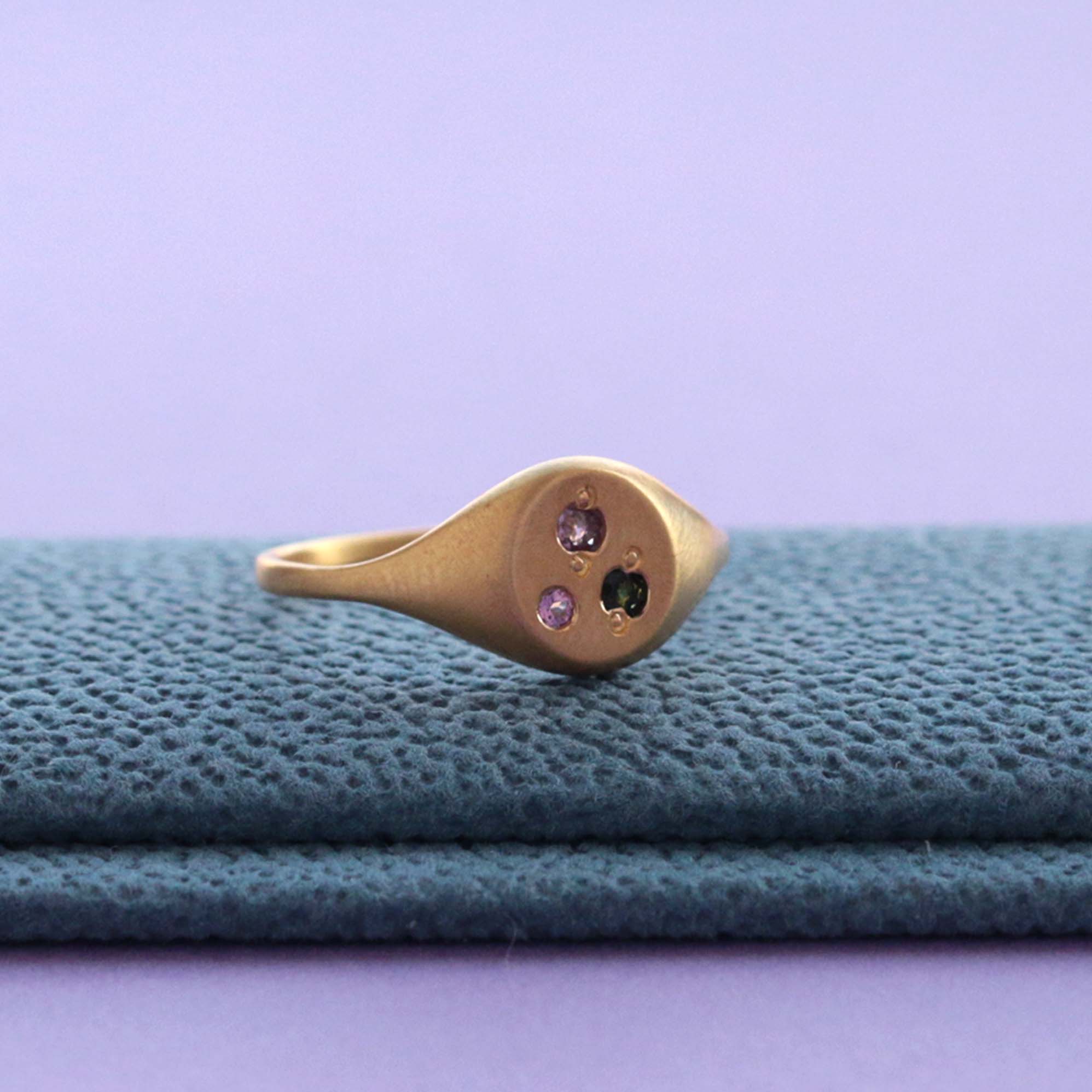 Slim Oval Signet Ring #13 - Matte Finish / Tourmaline / 18K Plating